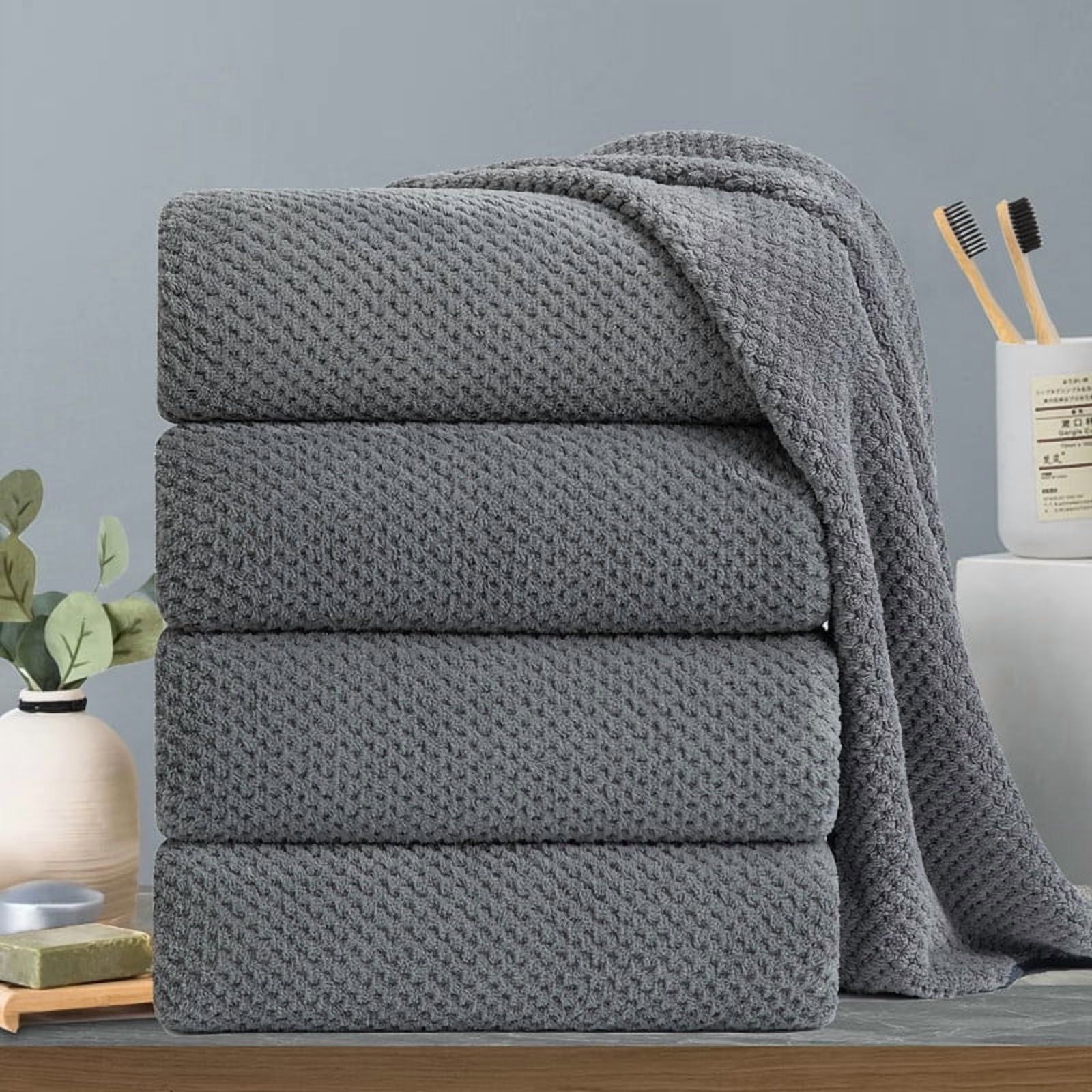 Dark Gray Bath Towels, 4 Pack Oversized Bath Sheet Towels by Muddy Cat Home - 600 GSM, Ultra Soft