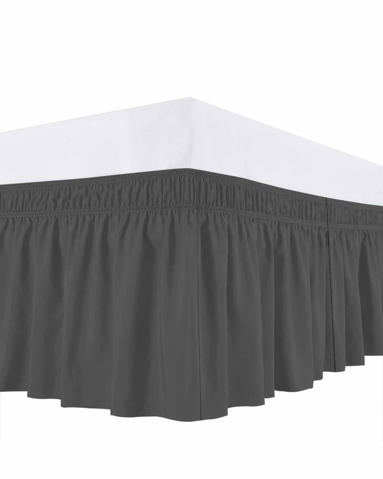 Dark Gray Bed Skirt Solid Color Bed Skirts California King Size 18 Inch Drop, Wrap Around Dust Ruffle&nbsp;Bedskirt with Adjustable Elastic Belt for Queen Size Beds