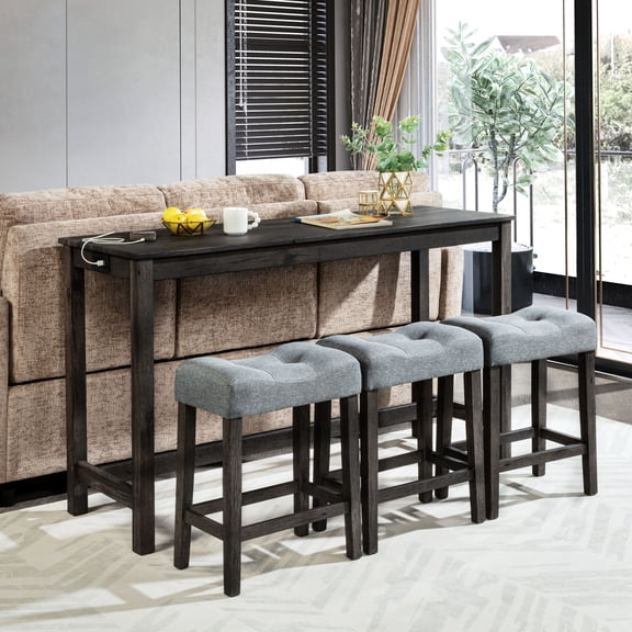 Dark Gray Behind Couch Table and Stools | Used for Work or Leisure | Durable Table Structure & Design | Power Outlets to Meet Charging Needs