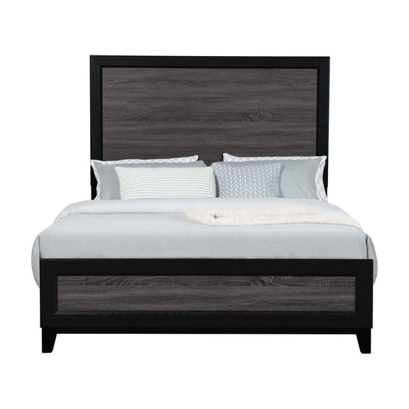 Dark Gray And Black Queen Bed, Made Of & Solid Wood, With Rustic Inlay, 62.28 In. Wide, 82.71 Deep, 60.15 High, Weighs 80.67 Lb Produced Using Wood Mass