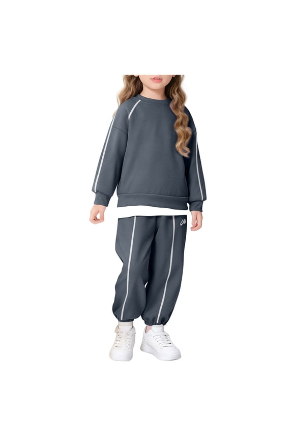 Dark Gray Boy Girl Children Boy Girl Pullover Warm Fuzzy Two Piece with Hood Top T Shirt Outfits Sweatshirt 2PC Tracksuits for Kid Sleeve Crewneck Outfits 2PC Tracksuits 7 Years