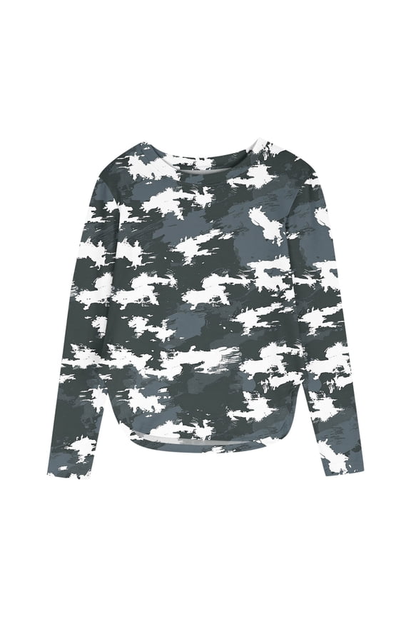 Dark Gray Boy Girl Graphic Slimming Tunics Tee Shirts for Children Boy Girl Fall Summer Long Sleeve Crewneck Going Out Camo Slit Camouflage Tops Shirts Child 2025 Clothes Fashion 11 Year