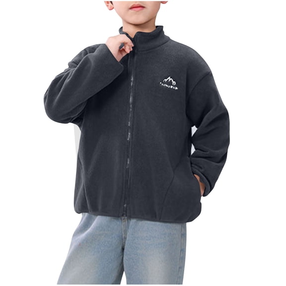 Dark Gray Boy Girl Lounge Jackets for Kids Girl Boy Winter Fall Long Sleeve Collared Neck Fleece Lined Sherpa Print Thermal Fuzzy Jacket Coat Kid 2025 Clothes Regular Fit 2 Years