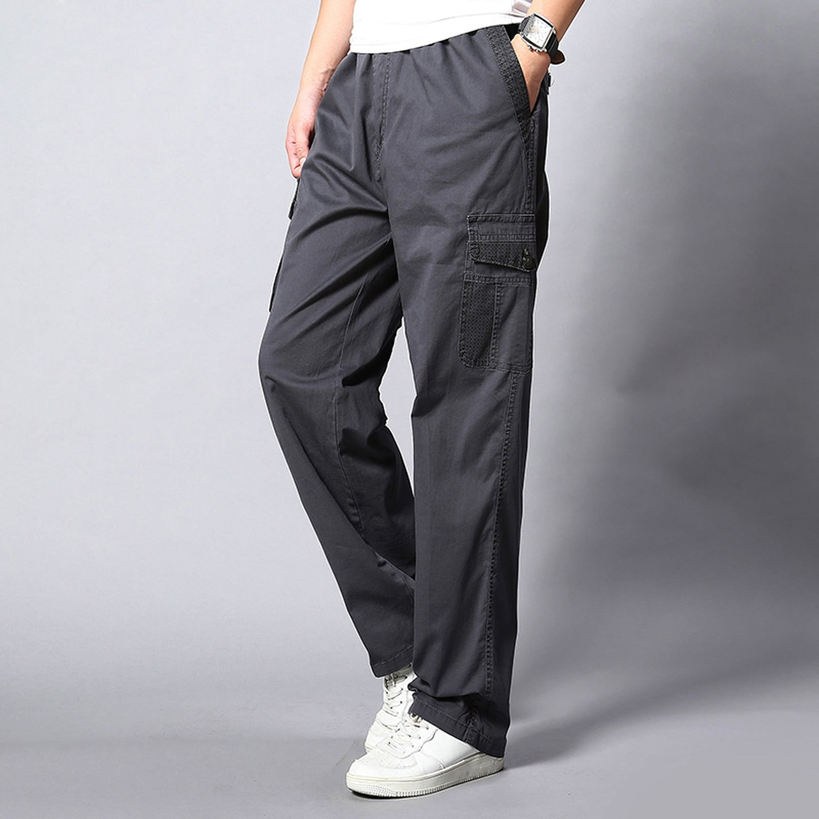 Dark Gray Cargo Pants Mens Solid Color Summer Casual All