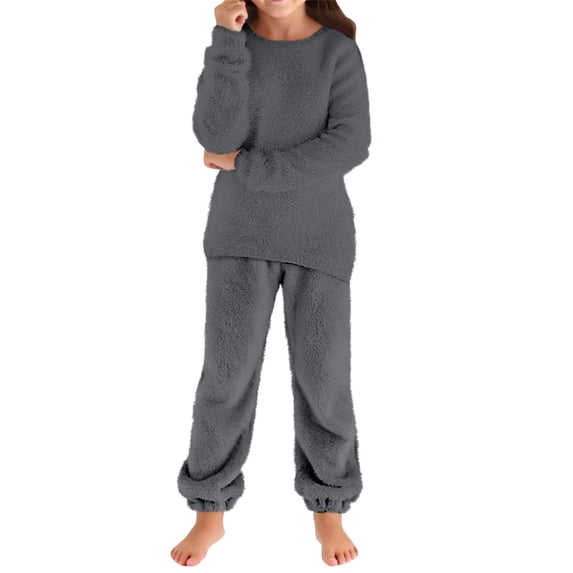 Dark Gray Children Boy Girl Tops Pants Outfit Loungewear Sweat Pants Sweatshirt 2PC Activewear Set for Kid Sweater Sport Gym Match Lounge 2PC Activewear Set 7 Years
