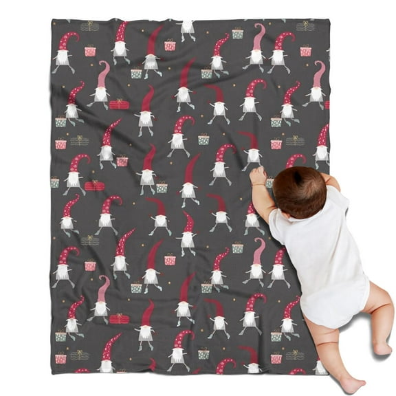 Dark Gray Christmas Gnome Pattern Blanket,Comfortable Soft Flannel Throw Blanket,All Season,Warm Lightweight Blankets for Sofa Bed Couch Living Room Chair,30"x40"