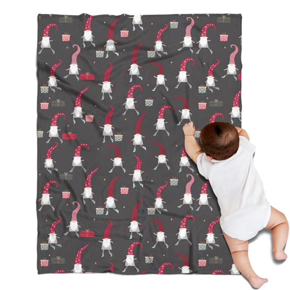 Dark Gray Christmas Gnome Pattern Blanket,Comfortable Soft Flannel Throw Blanket,All Season,Warm Lightweight Blankets for Sofa Bed Couch Living Room Chair,30"x40"