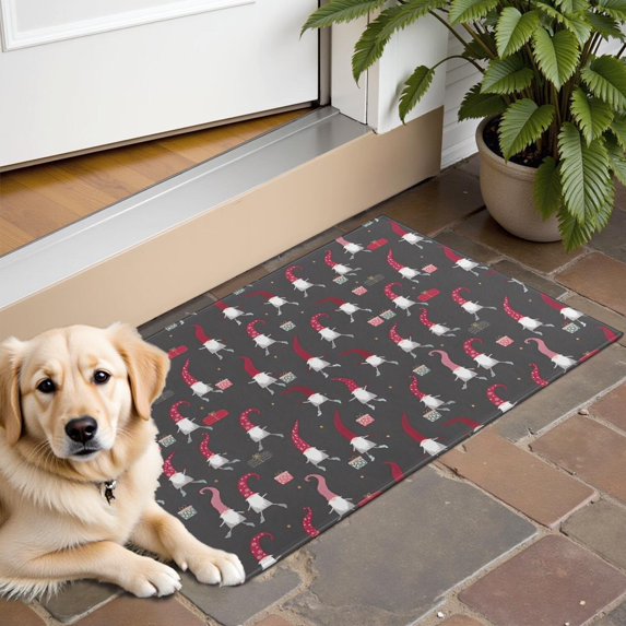 Dark Gray Christmas Gnome Pattern Door Rugs,Washable Non Slip Door Mats Indoor,Decorative Door Mats,Entry Mat Indoor for Entrance,Bedroom,Kitchen,Bathroom,16"x24"