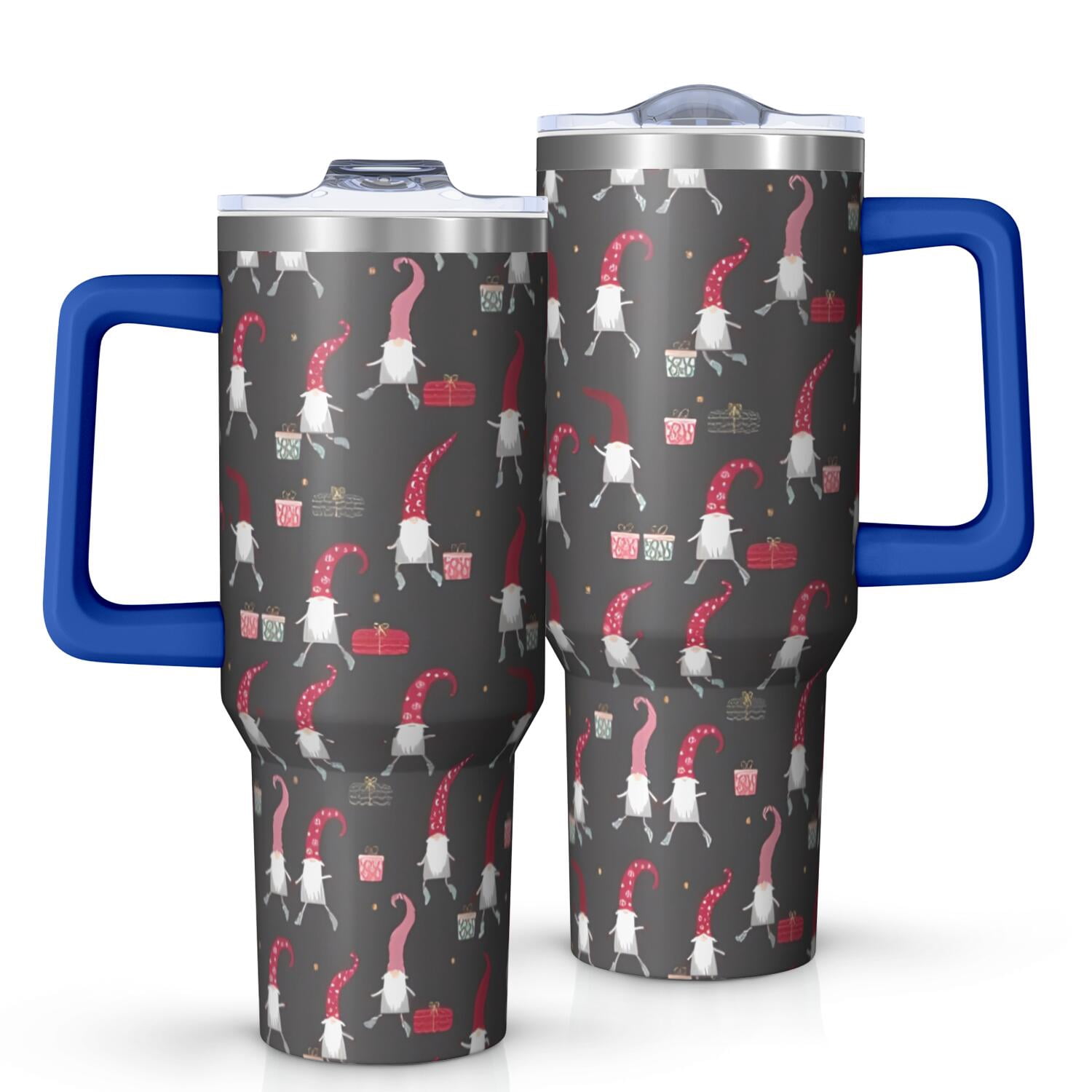 Dark Gray Christmas Gnome Pattern Tumbler with Handle and Lid,40oz Double Wall Vacuum Insulated Tumbler,Cups Gift for Women and Men