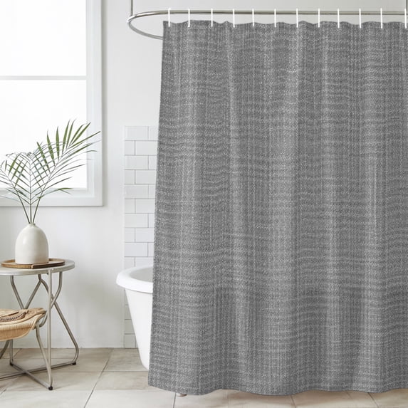 Dark Gray Color Long Shower Curtain Set,Waterproof Shower Curtains for Bathroom,Abstract Woven Texture Vintage Minimalist Washable Fabric Bath Curtain for Bathtub Decoration with Hooks 72x84 Inches