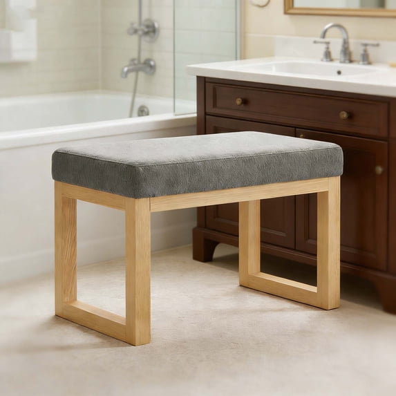 Dark Gray Compact Entryway Bench, Solid Wooden Frame Soft Cushion ...