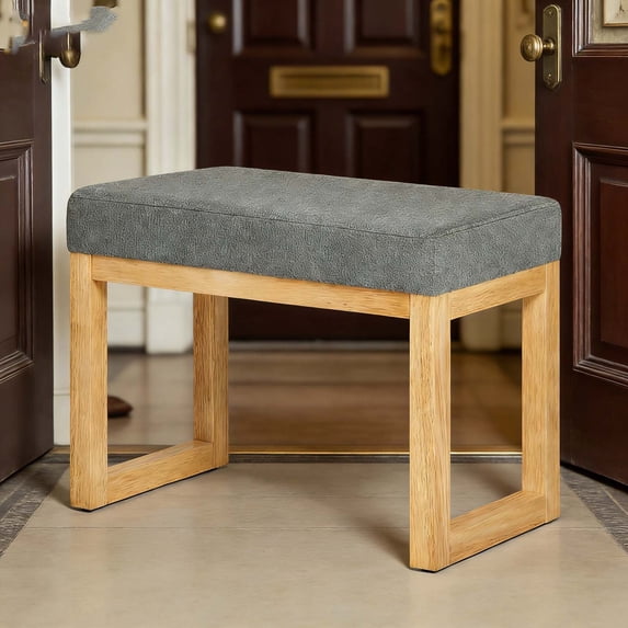 Dark Gray Compact Entryway Ottoman Bench, Wooden Frame Soft Cushion ...