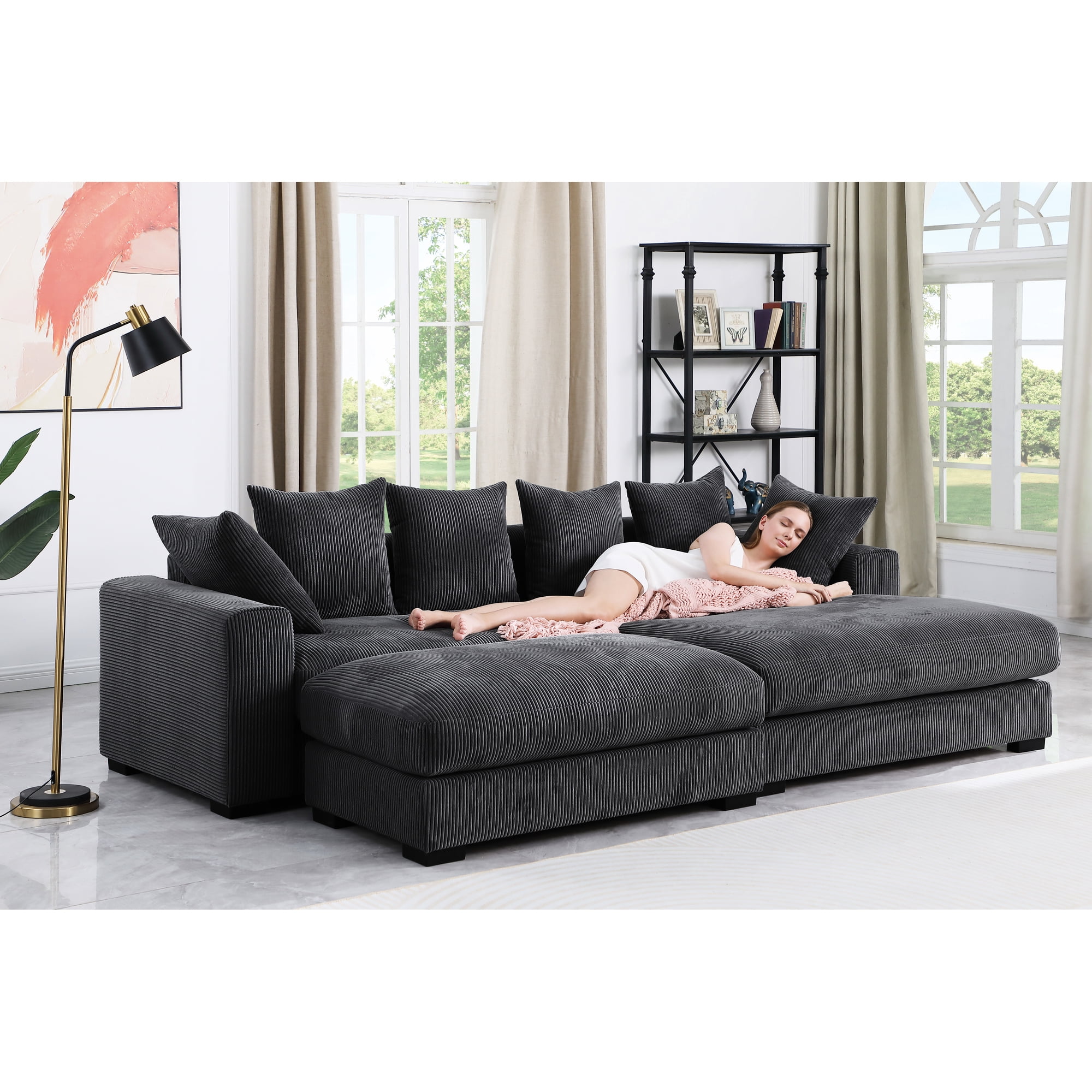 Dark Gray Corduroy 4 Sectional With For Comfortable Seating A Cozy Evening