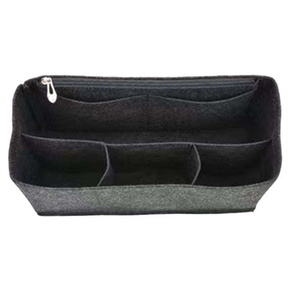 Dark Gray Cosmetic Organizer Bag – Multi-Compartment Makeup Storage – Inner Liner with Long & Short Handles – Great for Summer Travel & Daily Use