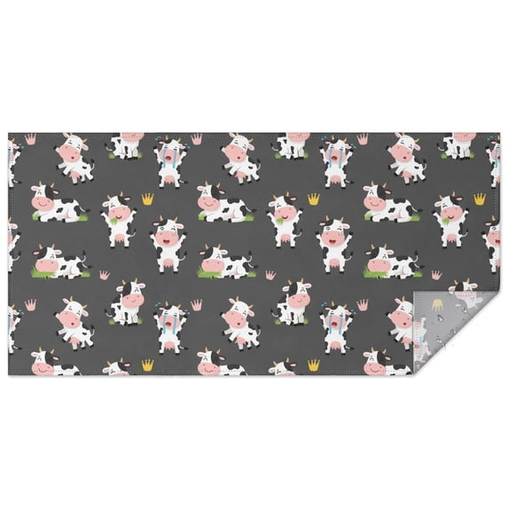 Dark Gray Cow Emotion Pattern Rectangle Tablecloth 60"x120",Waterproof Polyester Rectangle Table Cloth, Wipeable Spillproof Polyester Tablecloth for Dining, Camping, Indoor and Outdoor