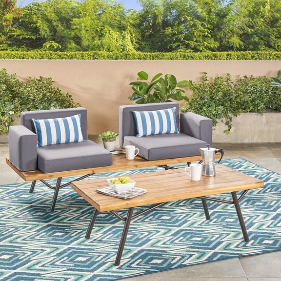 Dark Gray Cushion 2 Seater Acacia Sofa / Refresh Patio Space