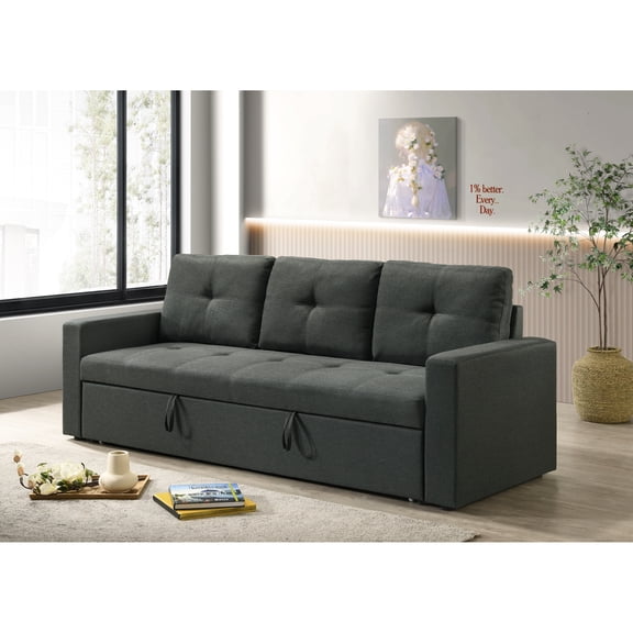 Dark Gray Cushion Sleeper For Comfortable Rest, 83.5"w X 33.68"h 29.08"d, 3 Fabric With Pull-out And Cushions, Guests