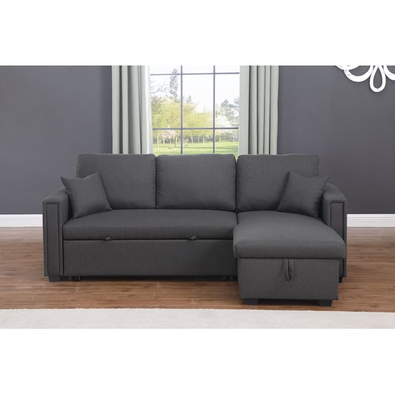 Dark Gray Dishaan 2-Piece Sleeper Sofa Bed Upholstered Couch with Reversible Storage Chaise