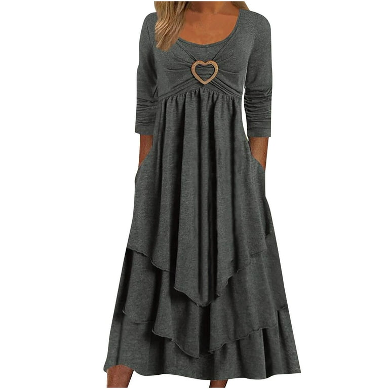 Casual Solid Patchwork With Belt O Neck A Line Dresses Casual Solid Patchwork With Belt O Neck A Line Dresses