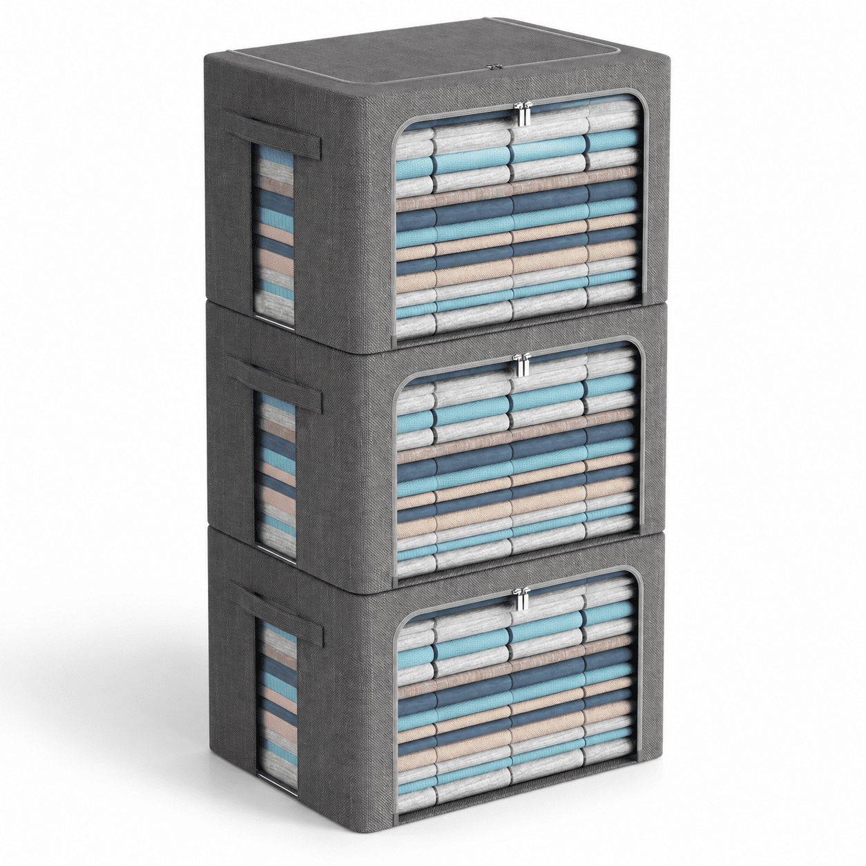 Dark Gray Extra Large-100L 3-Pack Foldable Linen Fabric Stackable ...