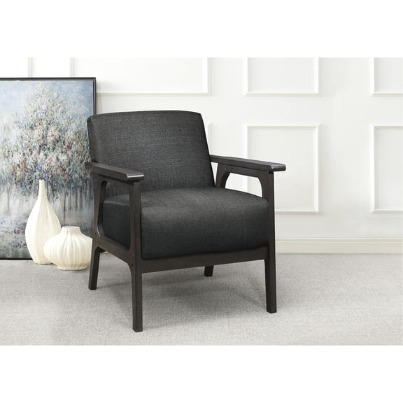 Dark Gray Fabric Accent Chair for Living Room | Pocket Coils and Foam Support | Rubberwood Frame with Antique Gray | High Load - Bearing