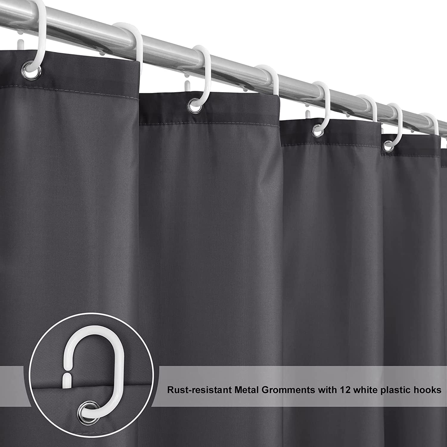 Dark Gray Fabric Longer Shower Curtain Liner 72 x 84 inch Length,Water ...