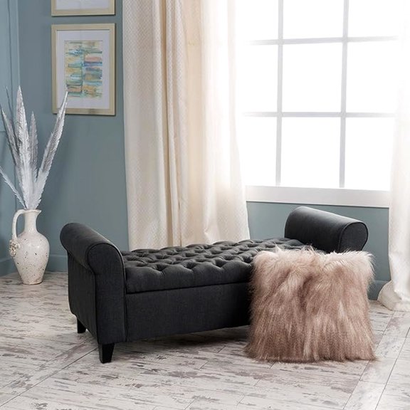Button - Tufted, Rolled Arms, Fabric Ottoman - Sophisticated Look and Storage in Small Rooms