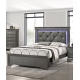 thumbnail image 1 of Dark Gray Faux Leather Queen Bed Frame w/ LED Headboard - Modern Bedroom Furniture, Solid Wood, Tufted Design, 66"W x 84"D, Gray Finish, 1 of 8