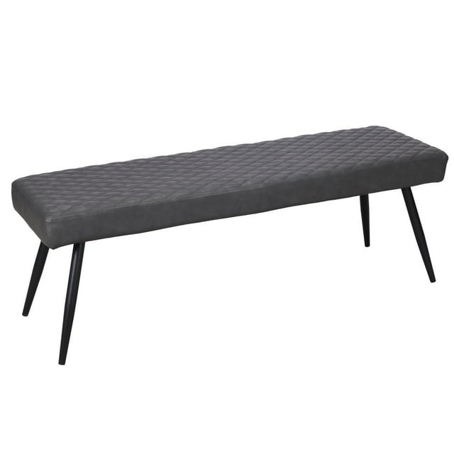 Dark Gray Faux Leather Upholstered Dining Bench with Black Sanded Legs