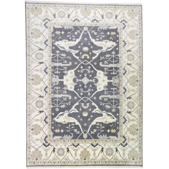 Dark Gray Floral 10X14 Oushak Oriental Rug