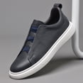 thumbnail image 1 of Dark Gray Genuine Leather Slip-On Navy Elastic Band Platform Casual Shoes, 1 of 5