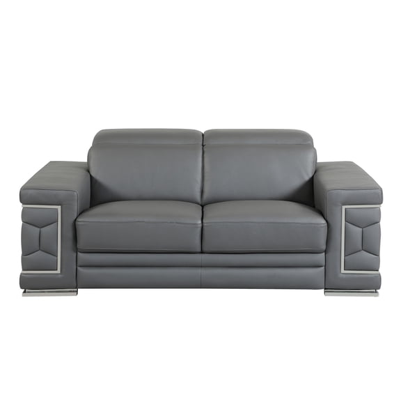 Dark Gray Italian Leather Loveseat / Elegant Look in Living Space