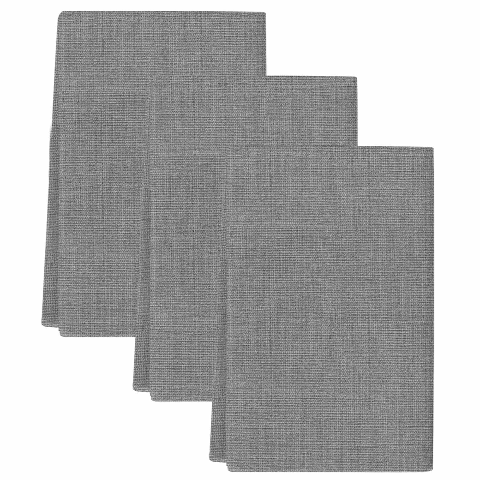 Dark Gray Kitchen Towels Set of 3, Farmhouse Burlap Solid Grey Color Modern Linen Texture Soft Microfiber Dish Towels, Absorbent Washable Dishcloths for Kitchen Cleaning, Drying Dishes, 18x28 Inches