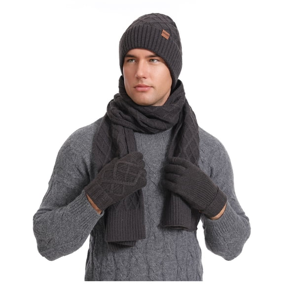 Dark Gray Knitted Hat Scarf Gloves Set Unisex For Winter Gift Travel Photography Winter Warm Solid Color Acrylic Free Size Dark Gray Color