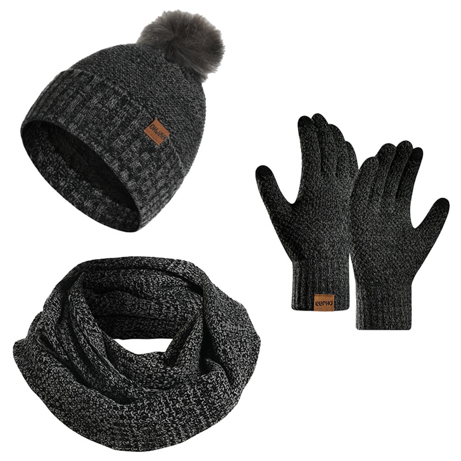Dark Gray Ladies Knitted Winter Accessory Set With Hat Scarf And Gloves ...