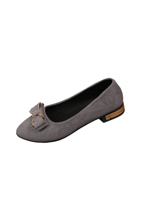 Dark Gray Ladies Rhinestone Bow Low Heel Flats Casual Spring Summer Shoes Womens Outdoor Comfortable