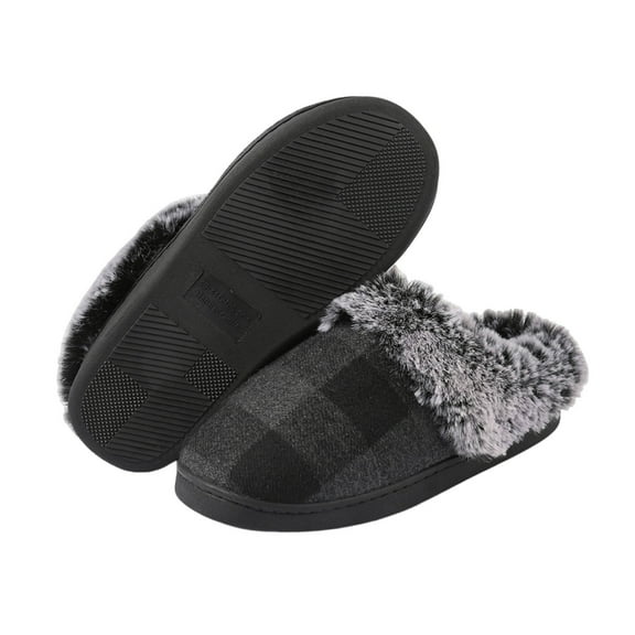 Dark Gray Ladies Round Toe Winter Thick Sole Rough Plush Slippers With 3Cm Heel Perfect For Casual Outings And Outdoor Strolls Durable Polyester Material