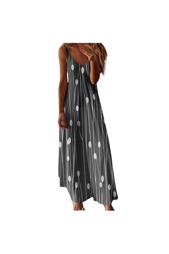 Dark Gray Ladies V Neck Spandex Lounge Dresses for Women Sleeveless Spaghetti Strap Graphic Long Midi Fall Summer 2026 Clothing Fashion XL