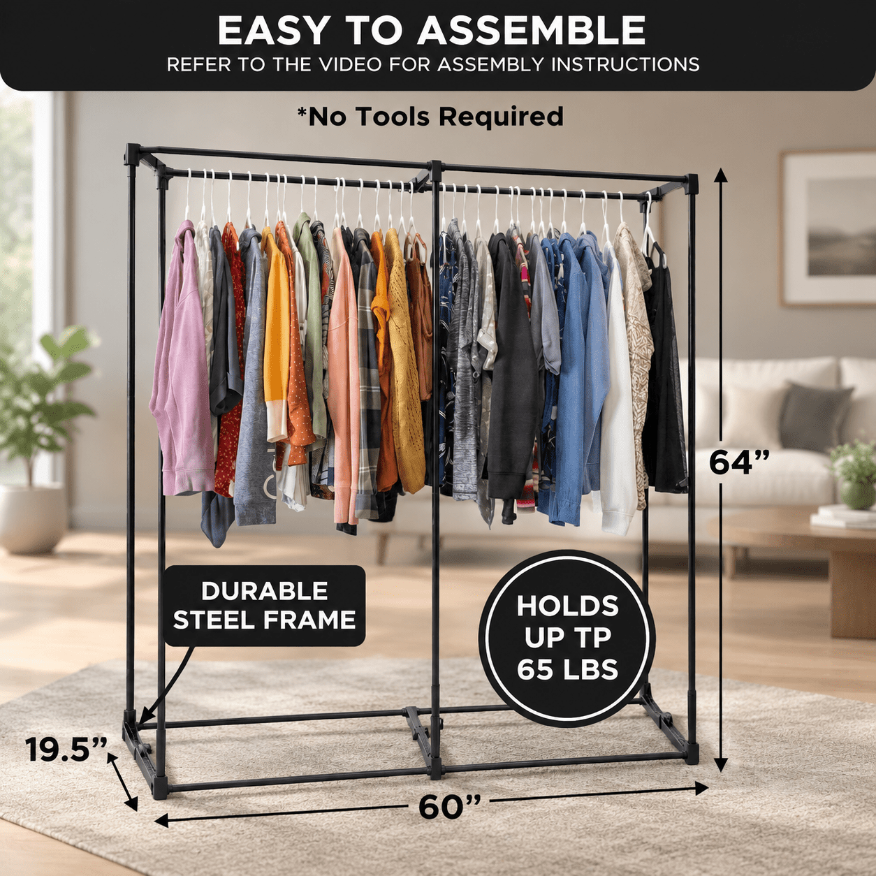 Simple Temporary Clothes Rack Dark Gray Large Portable Wardrobe Closet Clothing Rack with Cover ...