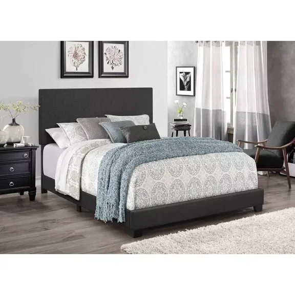 Dark Gray Lenin Twin Size Bed Frame, Upholstered Bed with Headboard