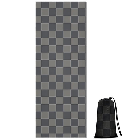 Dark Gray and Light Gray Checkered Pattern Hot Yoga Mat Towel Non Slip for Hot Yoga - Quick-Drying Yoga Mat Cover with 4 Corner Pockets with Travel Bag - Hot Yoga Towel Non Slip 74"x26"