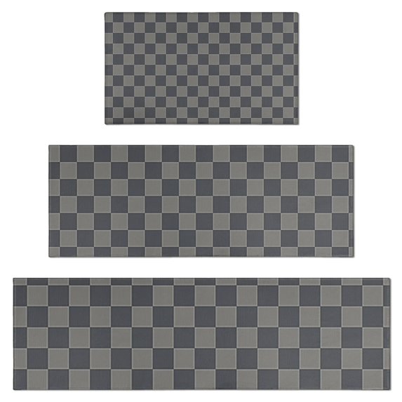 Dark Gray and Light Gray Checkered Pattern Kitchen Rugs Sets Of 3,Kitchen Runner Rugs Non Skid Washable,Decorative Kitchen Floor Mats for Kitchen,Sink,Laundry,17"x30"+ 17"x47" + 17"x59"