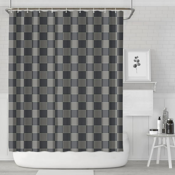 Dark Gray and Light Gray Checkered Pattern Shower Curtain 72"x84" ,Bathroom Decorative Shower Curtains Set with 12 Hooks,Modern Waterproof Washable Shower Curtain