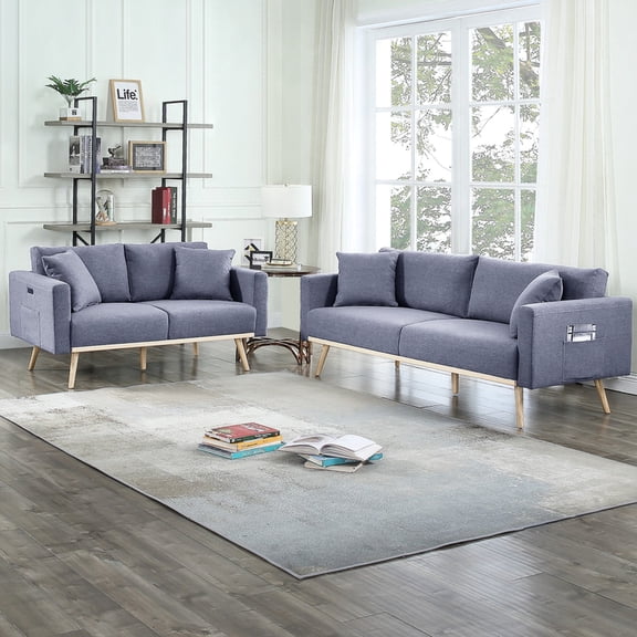 Dark Gray Linen And With , Pillows & Pocket Accommodations Living Room Magazine Pockets, Pillow