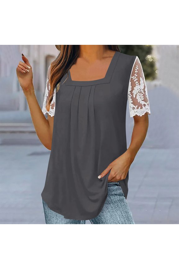 Dark Gray M WIZUTIZ Womens Tops up to 65% Off Casual Fluffy Cotton Linen Tee Crew Neck Athletic Solid Tshirts Vintage Ladies Shirts Retro Oversize Tops Blouse Flowy Cotton Blend Short Sleeve Tshirt T