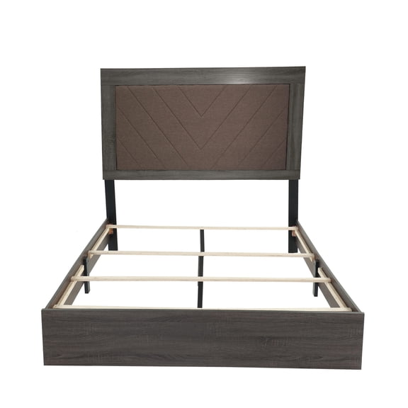 Dark Gray Main Color - Panel Bed for Sleeping - Bedroom Place - Fabric - Covered Queen