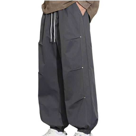 Male Fall Winter Gym Trousers 2026.Dark Gray Man Warm Thick Straight Leg Elastic Waist Basic Long Cuff Leg ...