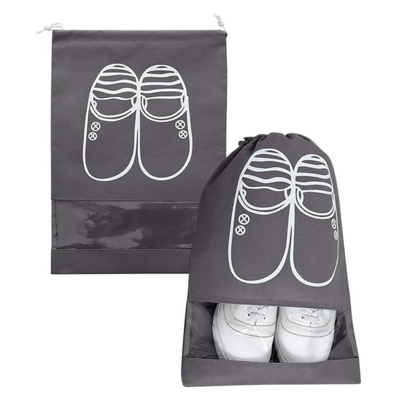 Dark Gray Medium Non-Woven Shoe Storage Bag with Drawstring, 80g Portable Travel Box for Dust Protection and Organization