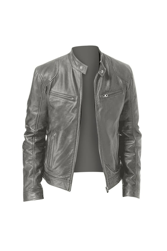 Dark Gray Casual Jacket for Mens Winter Fall Long Sleeve Faux Leather with Hood Basic Jacket Outfits Mens 2025 Clothes Trendy M