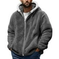 thumbnail image 1 of Dark Gray Mens Pullover Thermal Fuzzy Hooded Plain Hoods Outfits Sweatshirt for Man Long Sleeve Vneck Winter Fall Outfits 2025 Clothing 4XL, 1 of 5